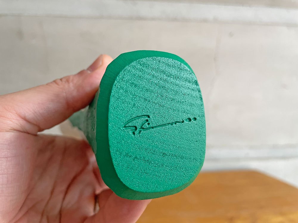 Shimoo Design とんがりサンタ グリーン 木彫り オブジェ ハンドメイド 箱付き 希少 ♪