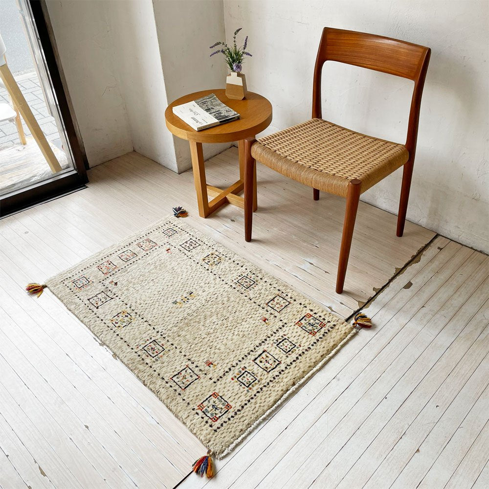 ギャッベ GABBEH ランナー キッチンマット 絨毯 玄関マット ウール ナチュラルカラー トライバルラグ イラン ★