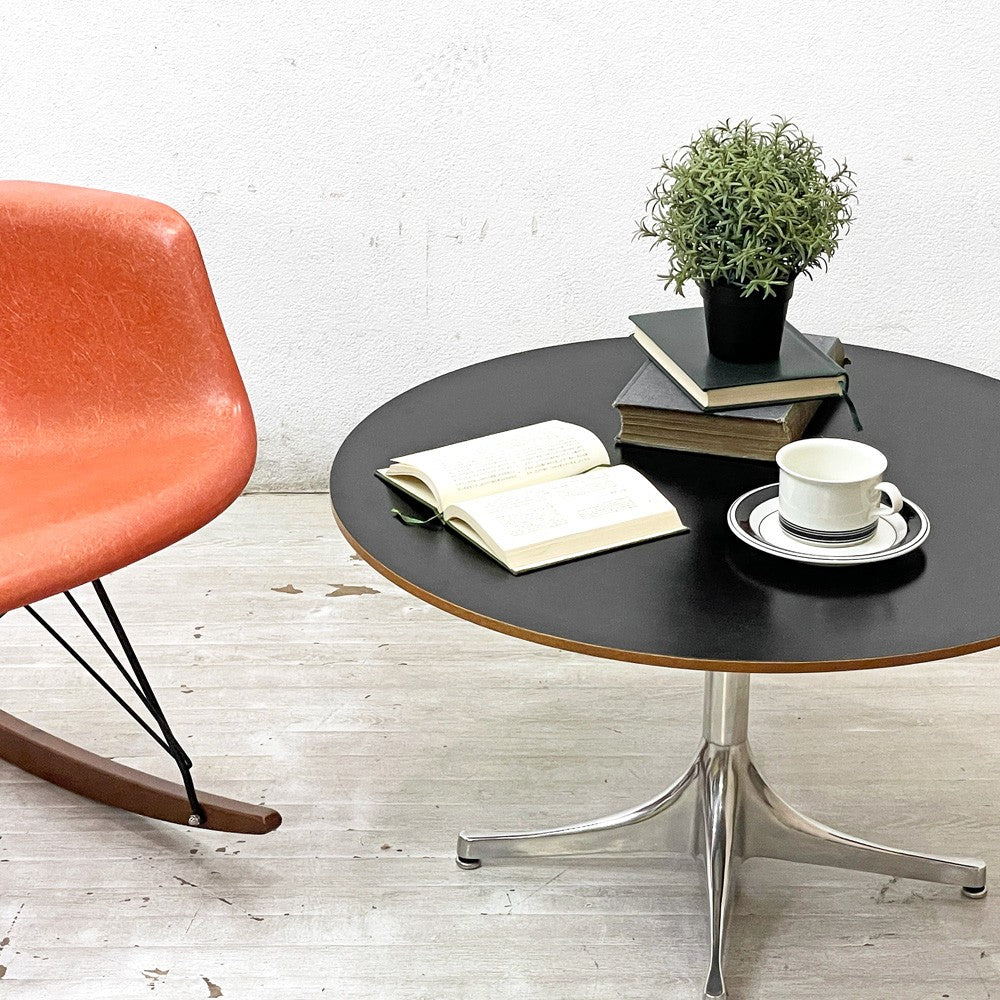 ハーマンミラー Herman Miller ペデスタルテーブル Nelson Pedestal Table コーヒーテーブル ローテーブル ブラック天板 Φ72cm ジョージ・ネルソン ミッドセンチュリー ●