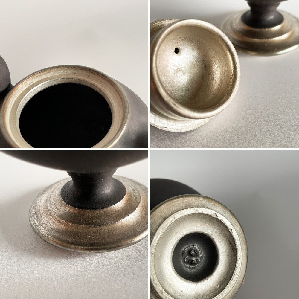 木下和美 ティーポット 黒釉 金彩 磁器 12cm 現代作家 ■