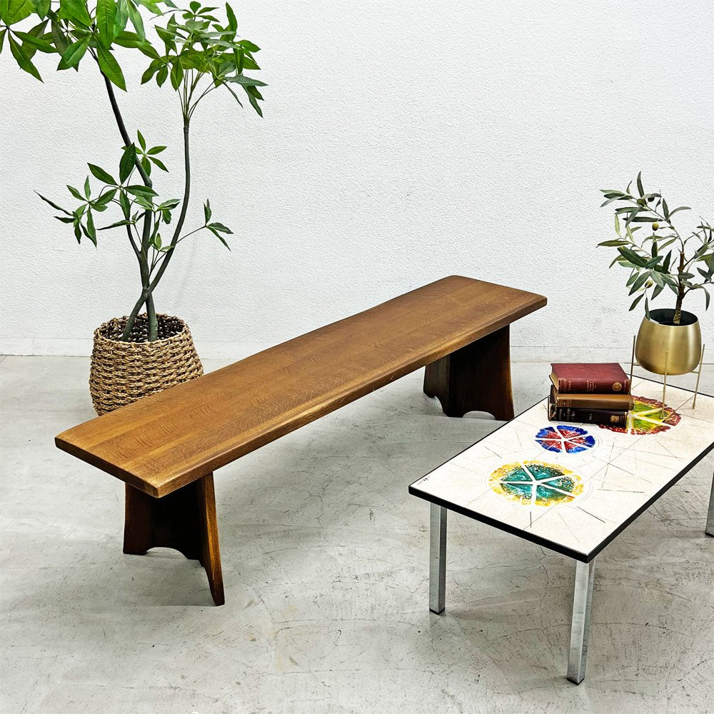 無垢材ベンチ ローテーブル ローシェルフ 店舗什器 ビンテージスタイル ブラウン w170cm 〓