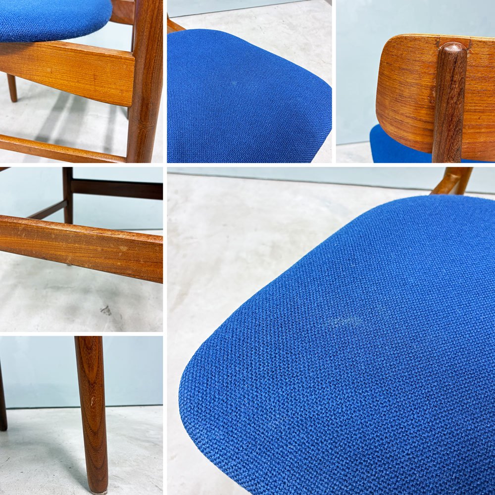 北欧ビンテージ Scandinavian vintage ダイニングチェア チーク材 ファブリック ブルー 北欧家具 ◎