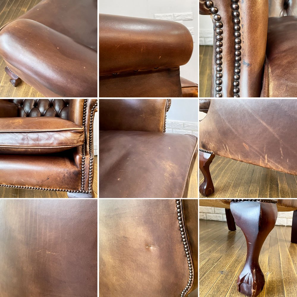ロイズアンティークス Lloyd's Antiques リプロダクションシリーズ チェスターフィールド B&Cウイングチェア 1シーターソファ 鋲 本革 英国 ◎