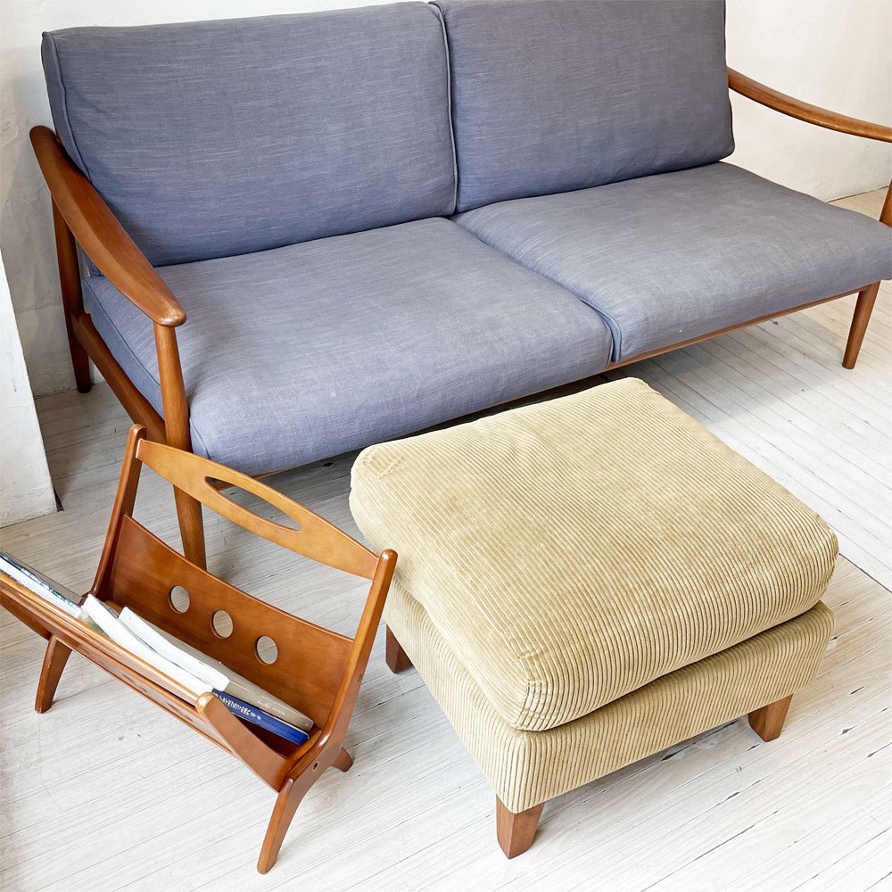 トラックファニチャー TRUCK FURNITURE エフケーソファ トリム FK SOFA TRIM オットマン コーデュロイ グリーン ウォールナット無垢材 張地F-21 ★