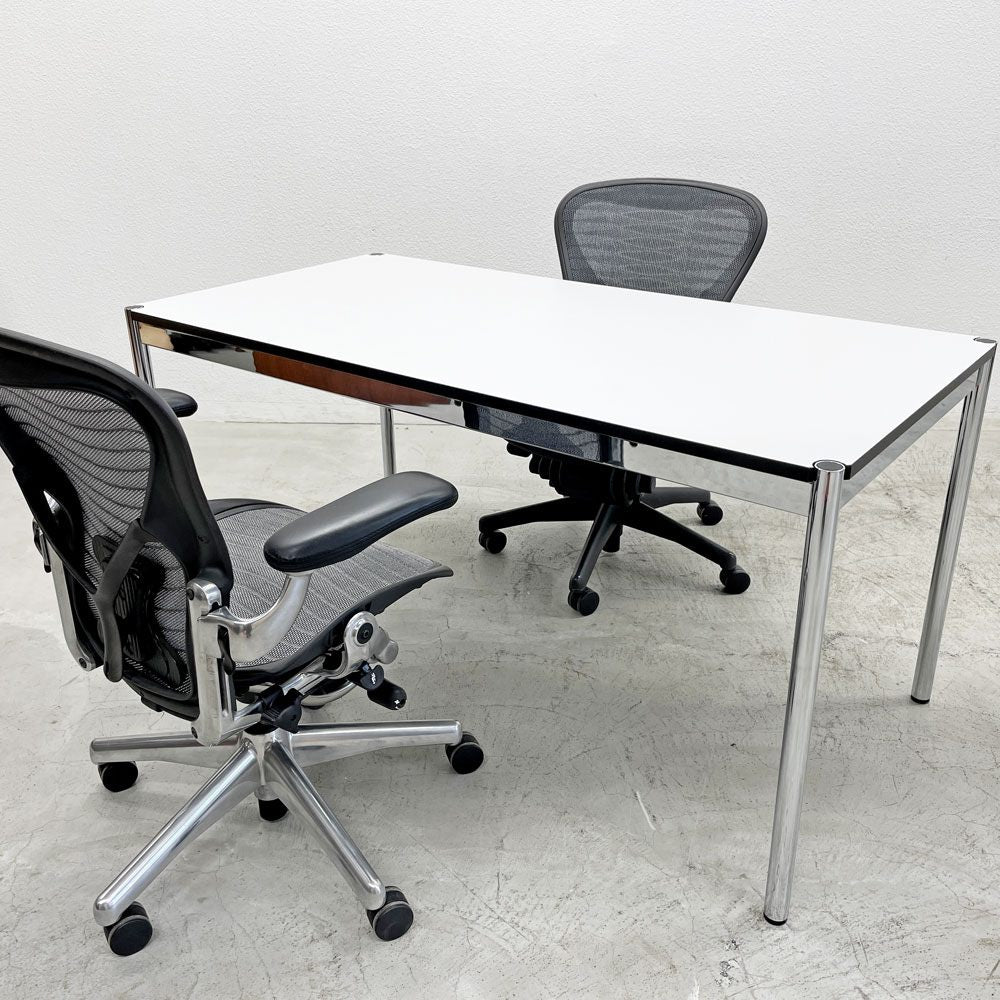 USMモジュラーファニチャー USM Haller ハラーテーブル ワーキングデスク ダイニングテーブル W150cm アジャスター パールグレーラミネート(ホワイト) 高さ調整機能付 〓