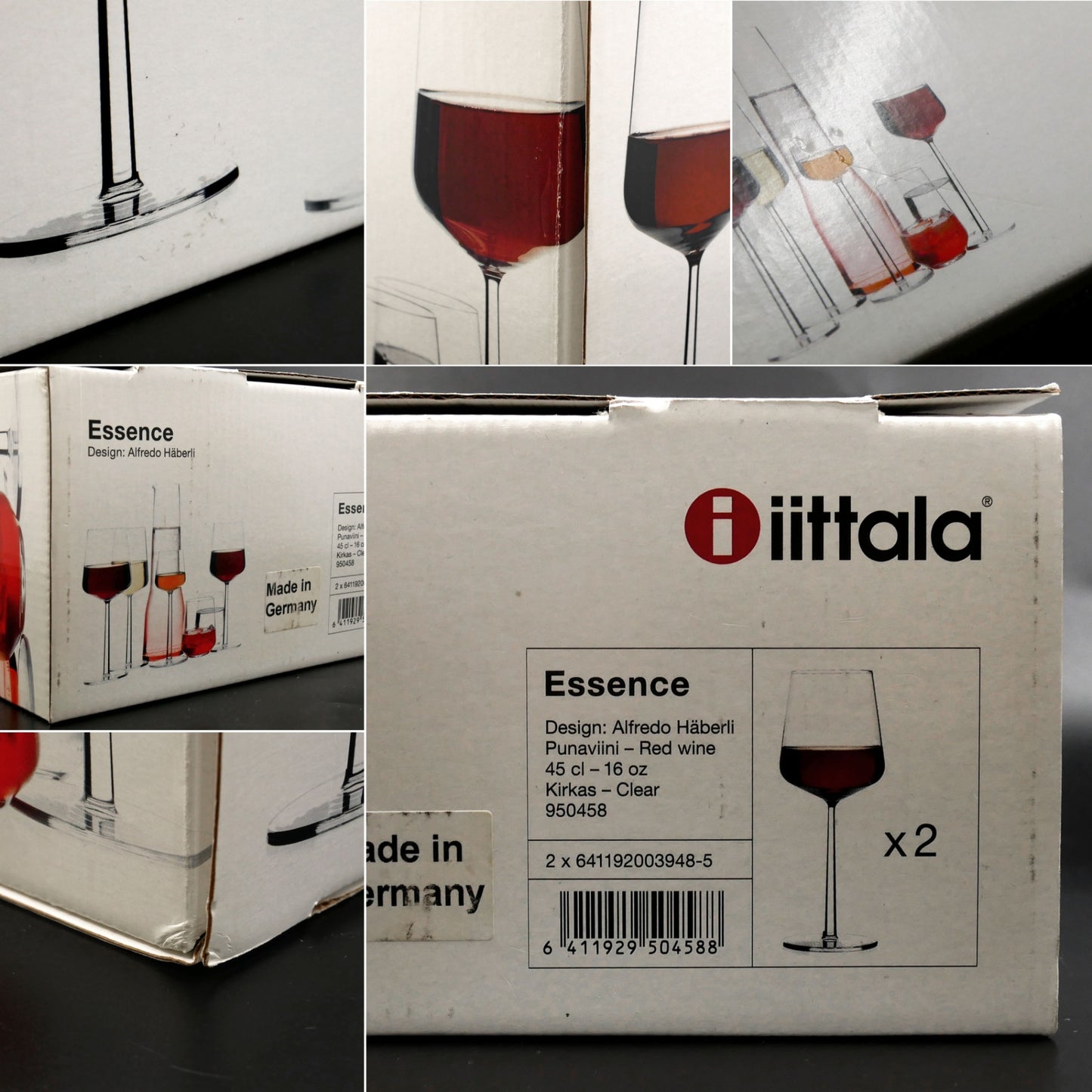 イッタラ iittala エッセンス Essence レッドワイン グラス ペア アルフレッド・ハベリ Alfredo Haberli 北欧食器 箱付き 未使用保管品 ●