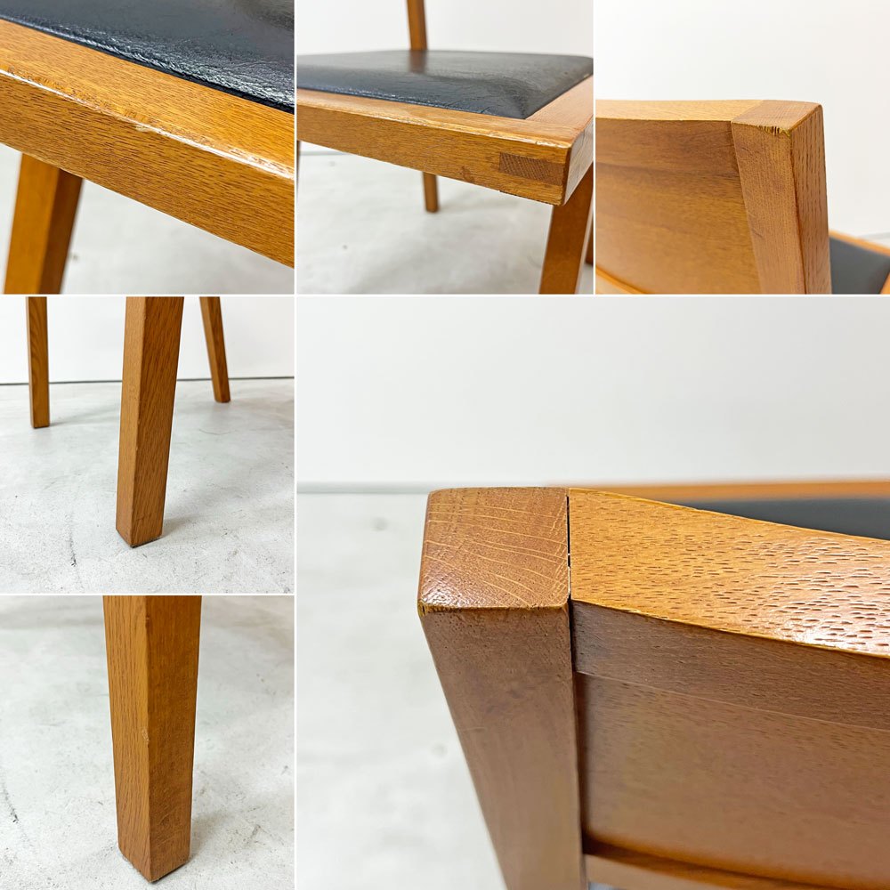 モダンデザイン Modern design ダイニングチェア 木製 合成皮革 ブラックレザーシート レトロ ビンテージスタイル C ●