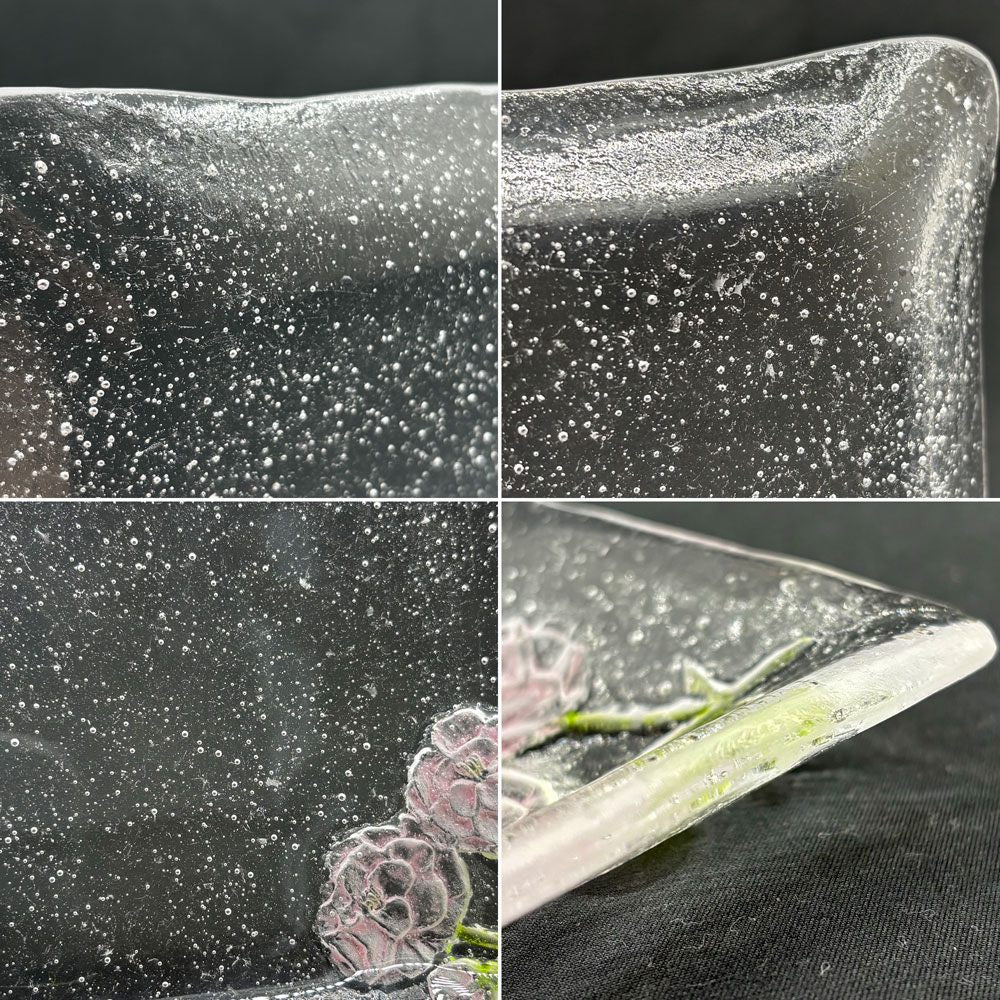 岡田多恵 ガラス 角皿 スクエアプレート パートドヴェール 花 14cm 現代作家 A ●