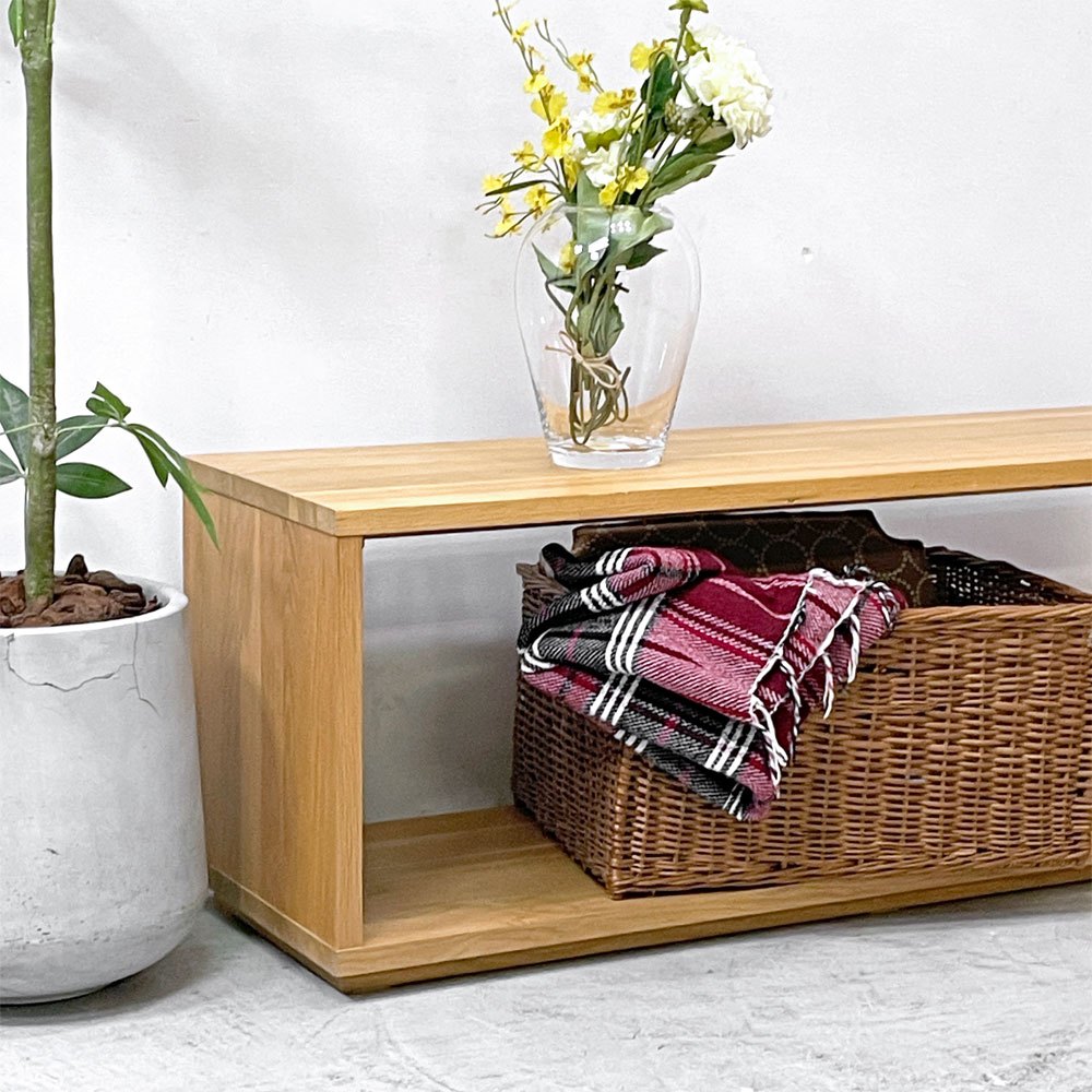 無印良品 MUJI オーク無垢材 ダイニングベンチ 板座 AVボード ローボード ロの字 W120cm ナチュラルモダン ●