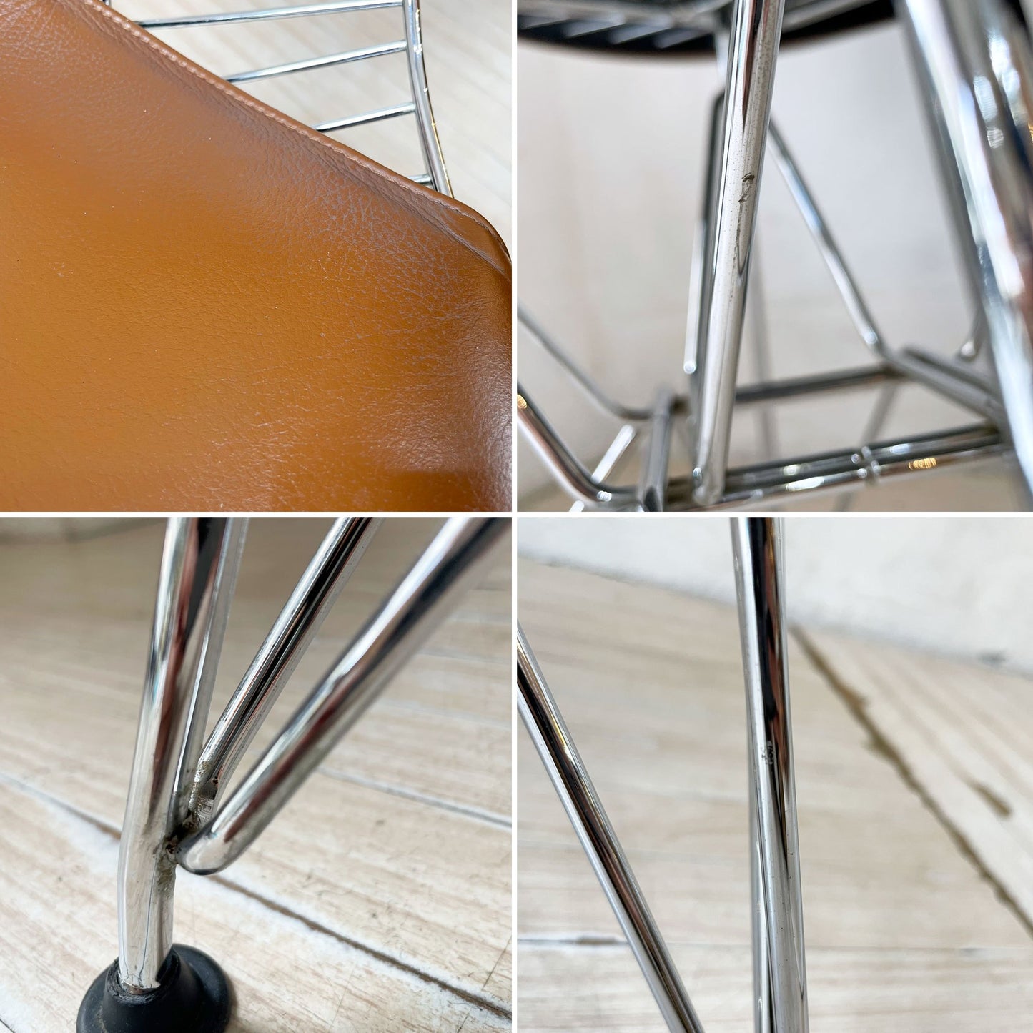 ハーマンミラー Herman Miller ワイヤーチェア Eames Wire Chair DKR2 エッフェルベース ビキニパッド付 ブラウンレザー C&R イームズ ミッドセンチュリー ★