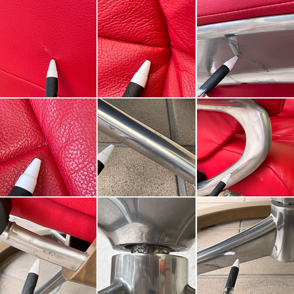 エコーネス EKORNES ストレスレス stressless メイフェア Mayfair リクライニングチェア オットマンセット Mサイズ レザー レッド ノルウェー 現状品 ◇