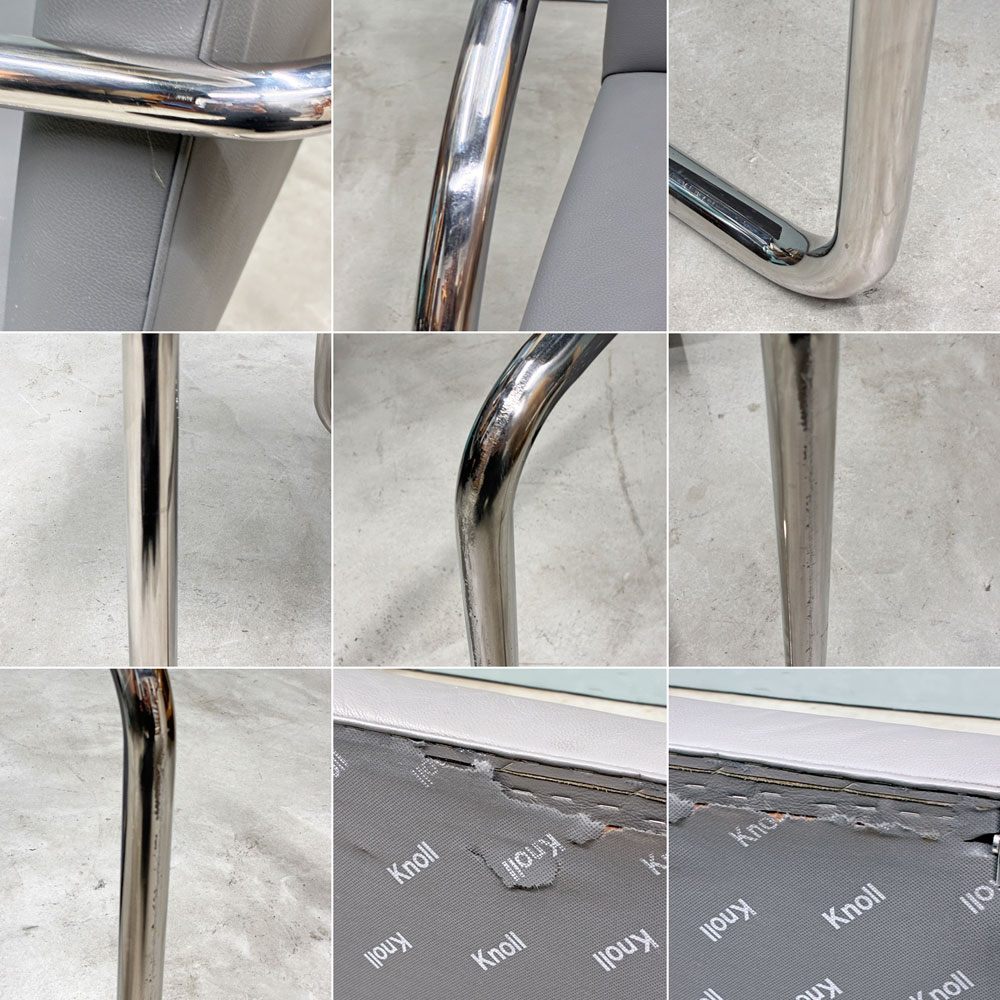 ノル knoll ブルーノ アームチェア チューブラー Brno Arm Chair Tubular ミースファンデルローエ カンチレバー グレー 合成皮革張り ◎