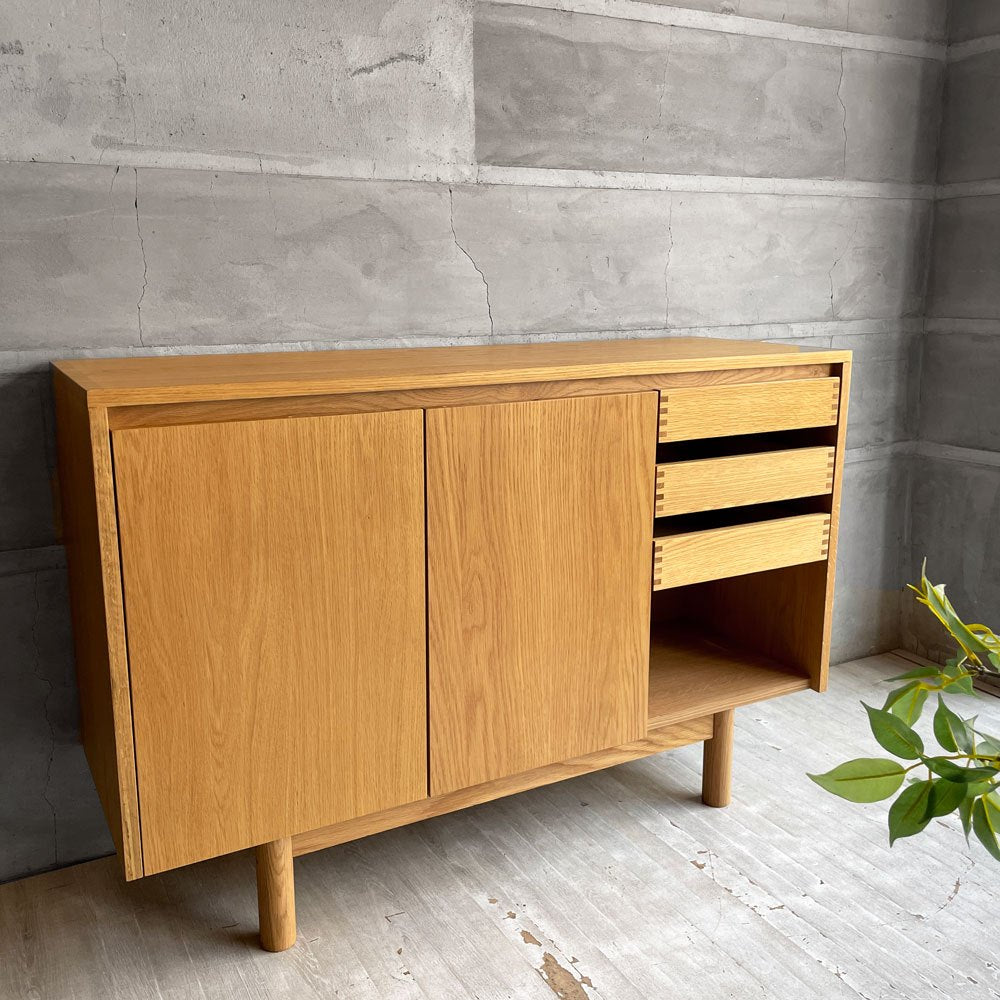 ウニコ unico クラフ CRAFF キャビネット サイドボード オーク材 抽斗3杯 W120cm 廃番希少 ♪