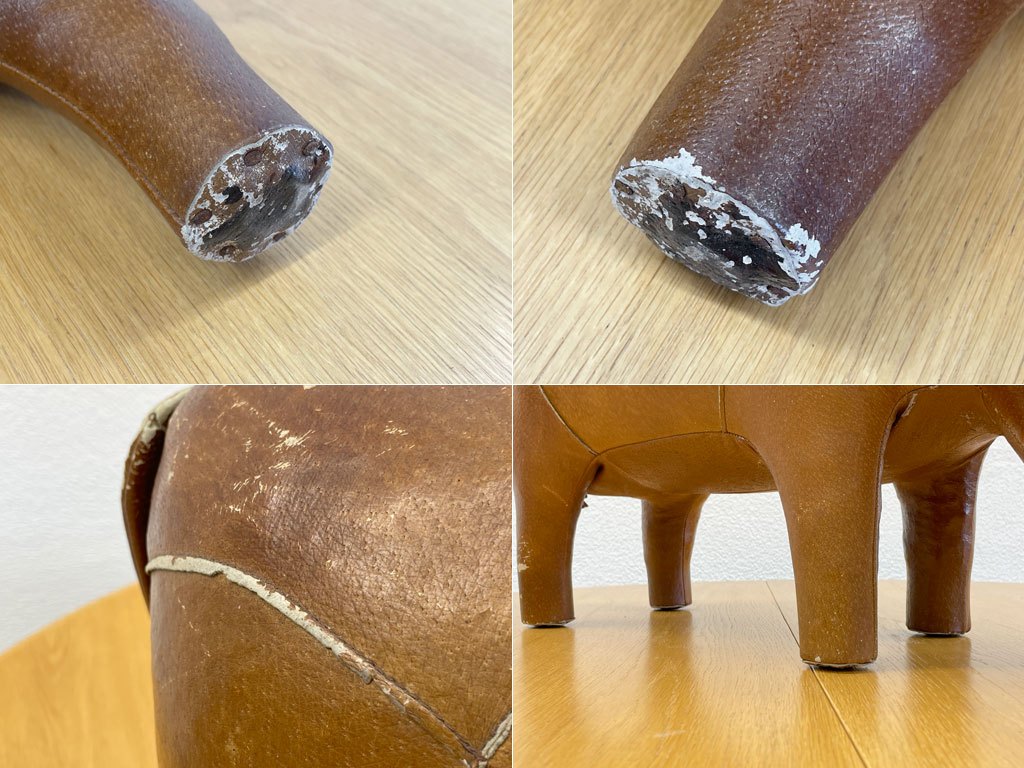 オマーサ OMERSA アニマルスツール サイ Rhinoceros 本革 レザー フットスツール ビンテージ オメルサ オブジェ イギリス 英国 〓