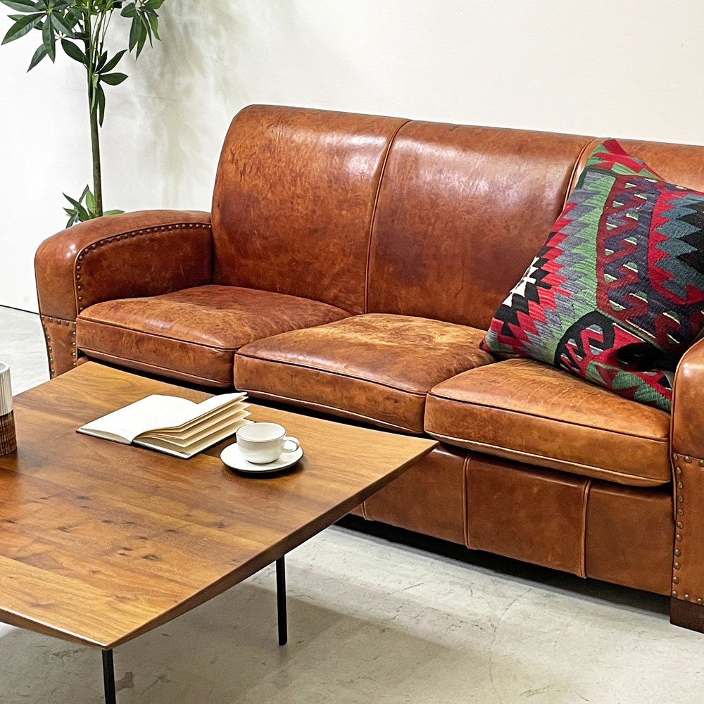 トラックファニチャー TRUCK FURNITURE レザーソファ LEATHER SOFA 3シーター 牛革 ブラウン 参考定価¥610,000- 廃番 ●