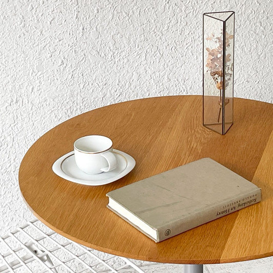 モダンデザイン オーク無垢集成材 ラウンド カフェテーブル ダイニングテーブル クリーマオーダー品 Φ70cm ◇