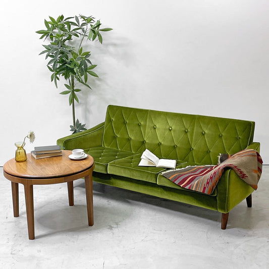 カリモク60 karimoku60 ロビーチェア モケットグリーン 3Pソファ レトロモダン ミッドセンチュリー 定価¥165,000- ●