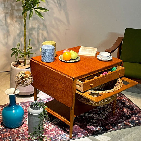 アンドレアス・タック Andreas Tuck AT33 ソーイングテーブル チーク材×オーク材 ハンス・J・ウェグナー デンマーク ビンテージ 北欧家具 ●