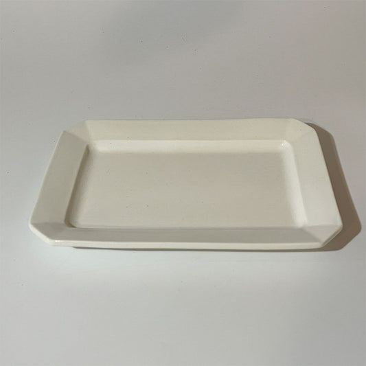 岡田直人 長角皿 20cm プレート ホワイト 陶芸家 現代作家 B ★