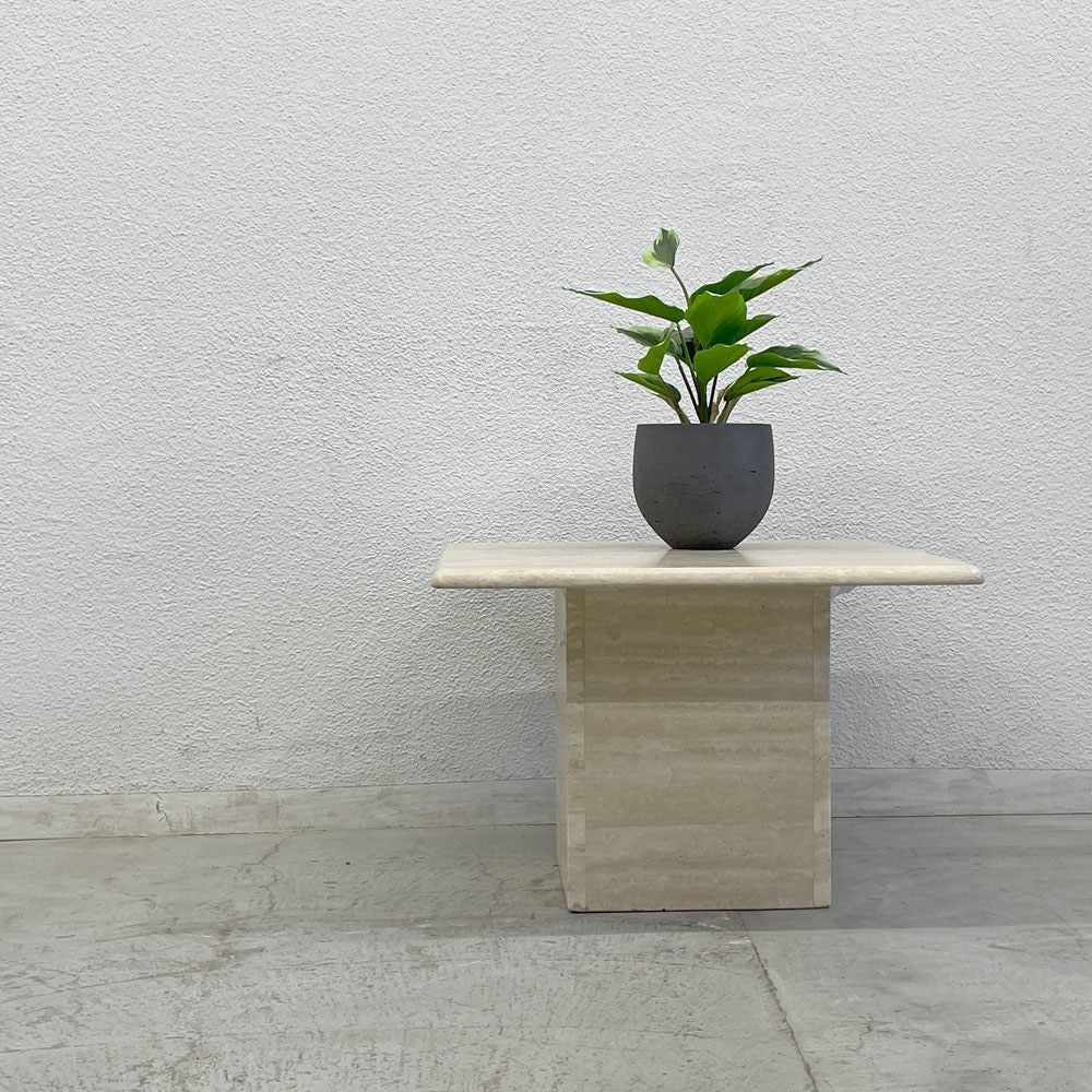 ビンテージ トラバーチン Travertine 大理石 マーブルストーン サイドテーブル Side table Lサイズ イタリア製 〓