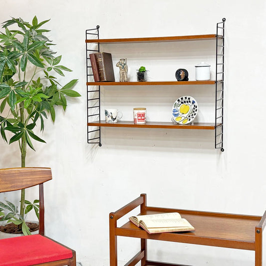 ストリングファニチャー StringFurniture ストリングシステムベーシック system BASIC ウォールシェルフ 3段 チーク材 ブラックフレーム ニルス・ストリニング 北欧 ビンテージ ●