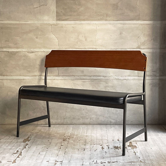 ウニコ unico ホクストン HOXTON ベンチ バックレスト アッシュ材 ウォールナットカラー PVCレザー ブラック インダストリアル 廃番 ♪