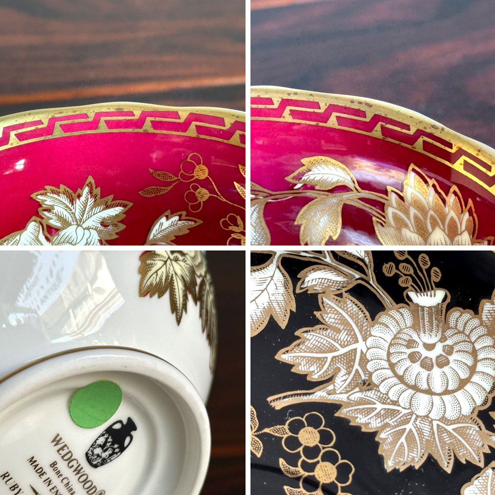 ウエッジウッド WEDGWOOD トンキン ブラック×ルビー カップ&ソーサー 2脚セット 箱付き C&S シノワズリ 金彩 英国 希少 A ♪