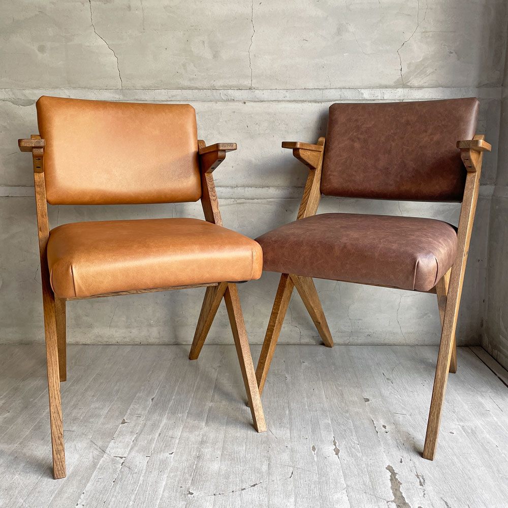 クラッシュゲート CRASH GATE イージーライフ Easy Life ゼット ダイニングチェア アームチェア 肘付き キャメルカラー オーク材 リサイクルレザー 定価¥29,700- ♪