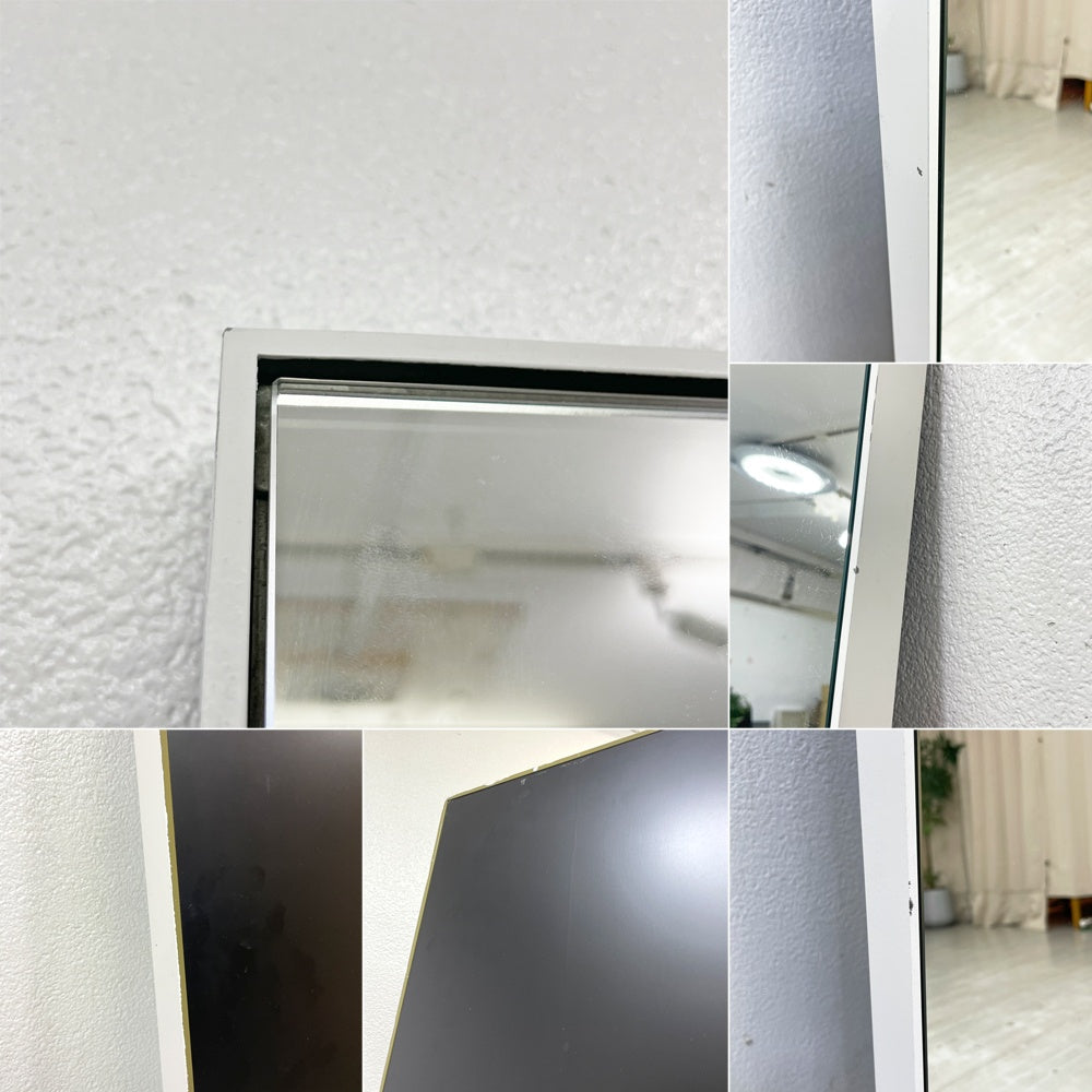 モダンデザイン Modern design ホワイトペイント スチールフレーム スタンドミラー 姿見 鏡 H200cm 大型 立掛け式 店舗什器 ●