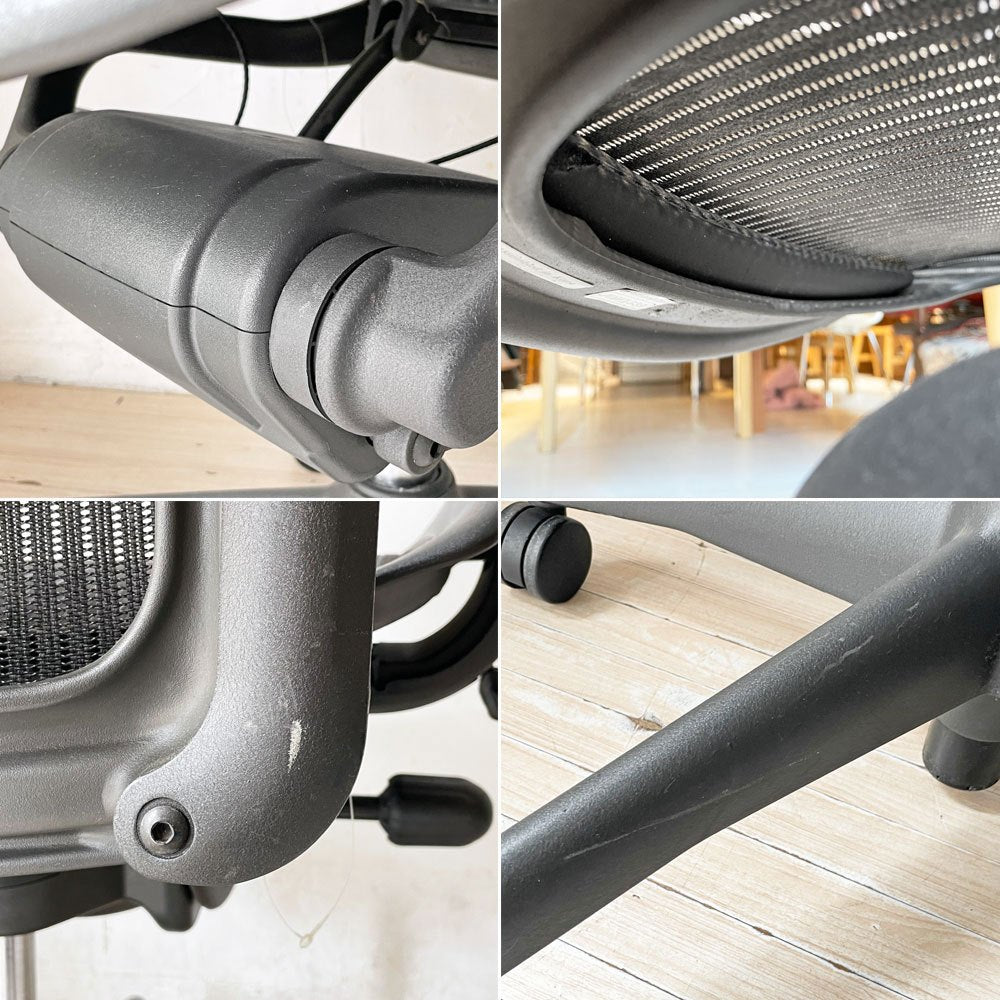 ハーマンミラー Herman Miller アーロンチェア Bサイズ ランバーサポート フル装備 グラファイトベース ビル・スタンフ & ドン・チャドウィック シート下クッション交換済★