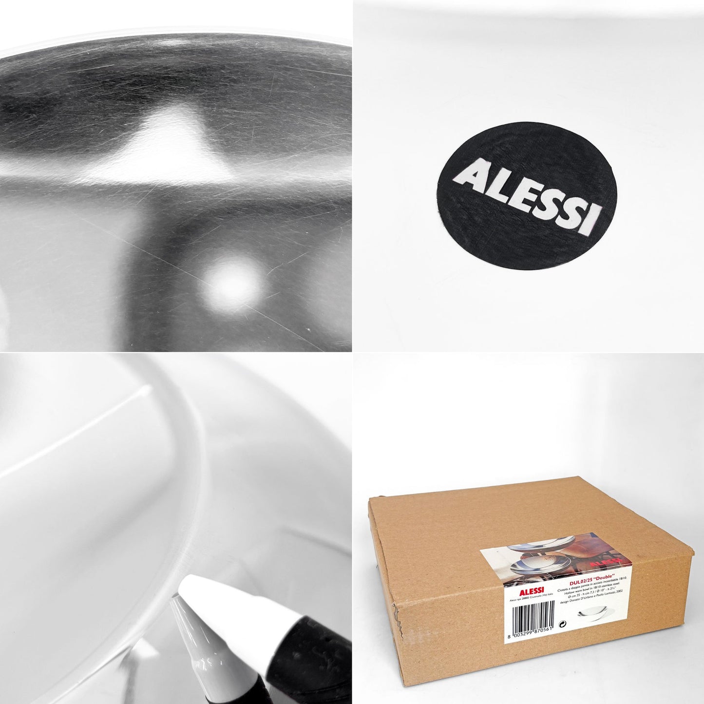 アレッシィ ALESSI ダブル DOUBLE 25cm ボウル ステンレススティール D'Urbino-Lomazzi イタリア 箱付き ●