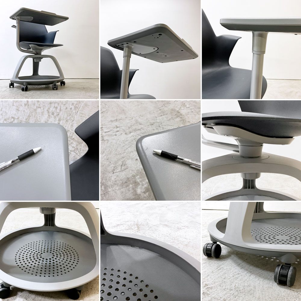 スチールケース Steelcase ノード node ミーティングチェア オフィスチェア ネイビー 可動式サイドテーブル&キャスター付 ●