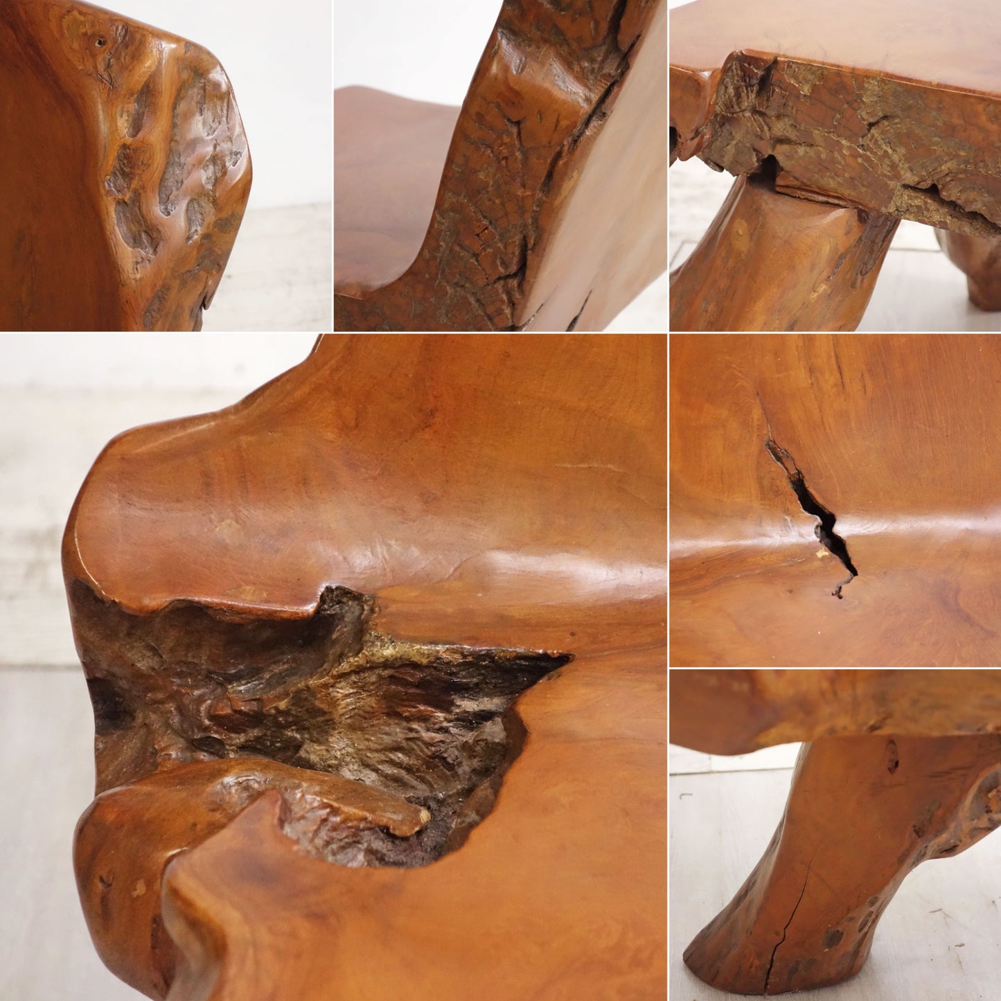 クラフトファニチャー Craft furniture チーク無垢材 原木 ダイニングチェア 一枚板 天然木 プリミティブ D ●