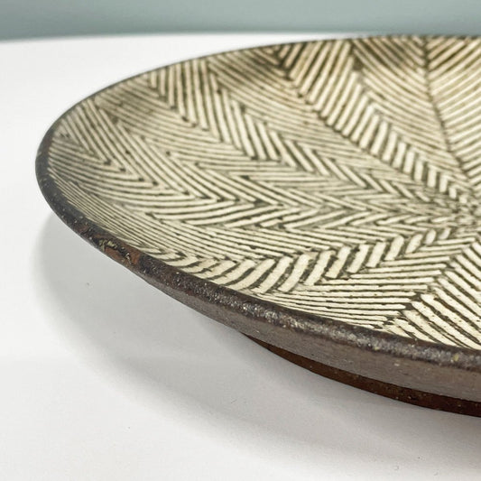 池田大介 ヘリンボーン 8寸皿 プレート Φ26.5cm 現代作家 三島手 陶器 大皿 丸皿 盛り皿 和食器 ◎