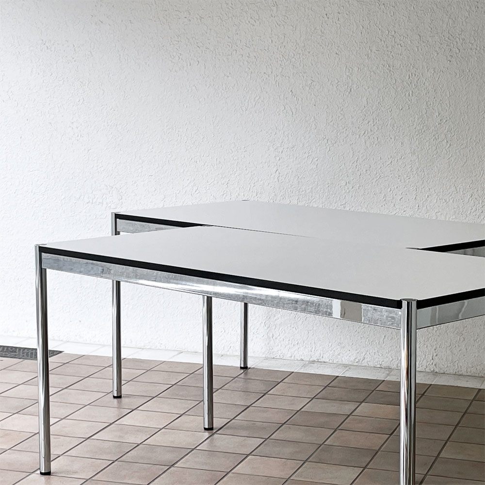 USMモジュラーファニチャー USM Haller USMハラーテーブル ワーキングデスク ダイニングテーブル W150×D75×H74cm アジャスター パールグレーラミネート(ホワイト) 高さ調整機能付 A ◇