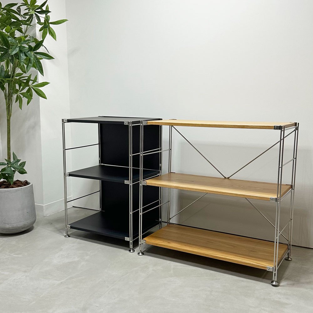 無印良品 MUJI ステンレスユニットシェルフ オーク材 ワイド 小 W86 H83cm ナチュラル シンプルデザイン ●