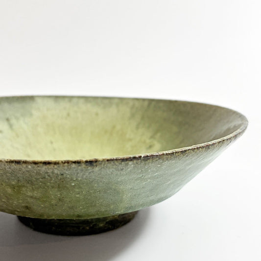 清岡幸道 青灰オリーブ 平小鉢 陶器 15cm 現代作家 民芸 うつわ ★