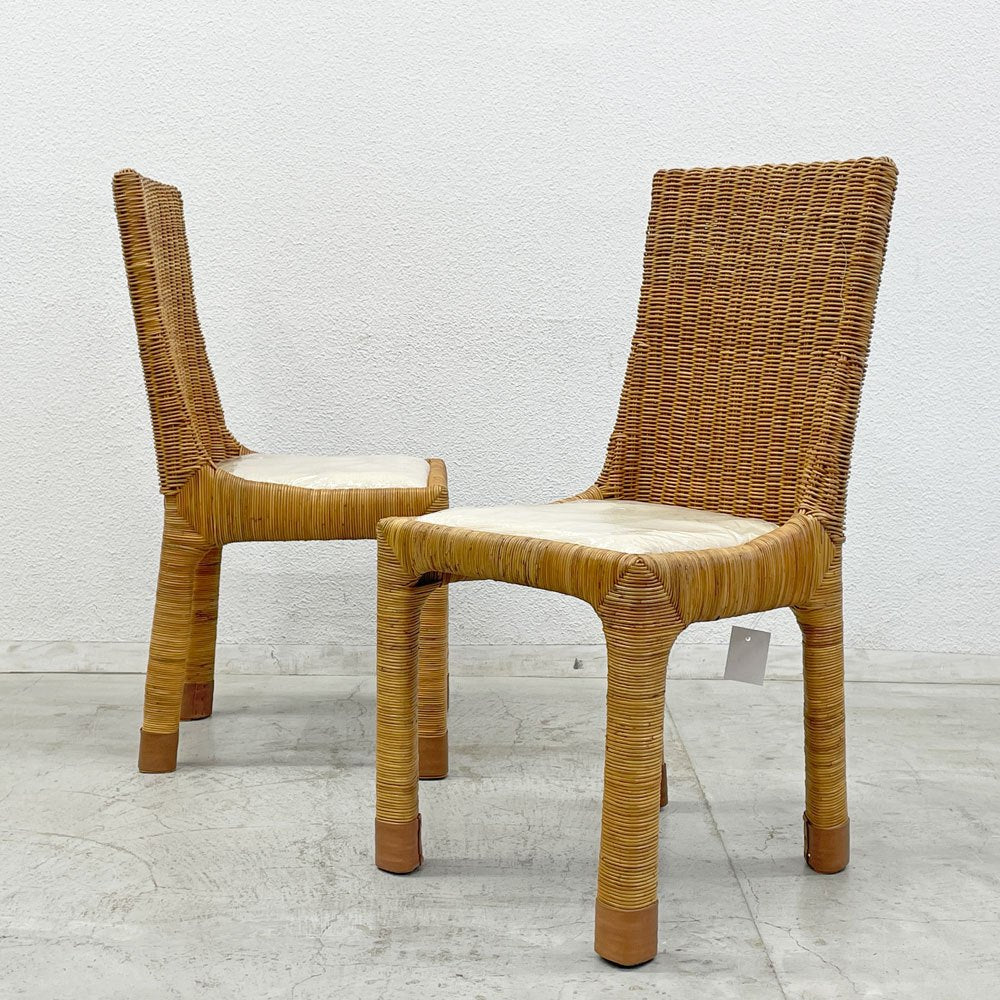 ワイスワイス WISE WISE アジアンコンフォート ASIAN COMFORT R-301B サイドチェア ダイニングチェア 皮付ラタン仕様 定価3.7万円 ② 〓