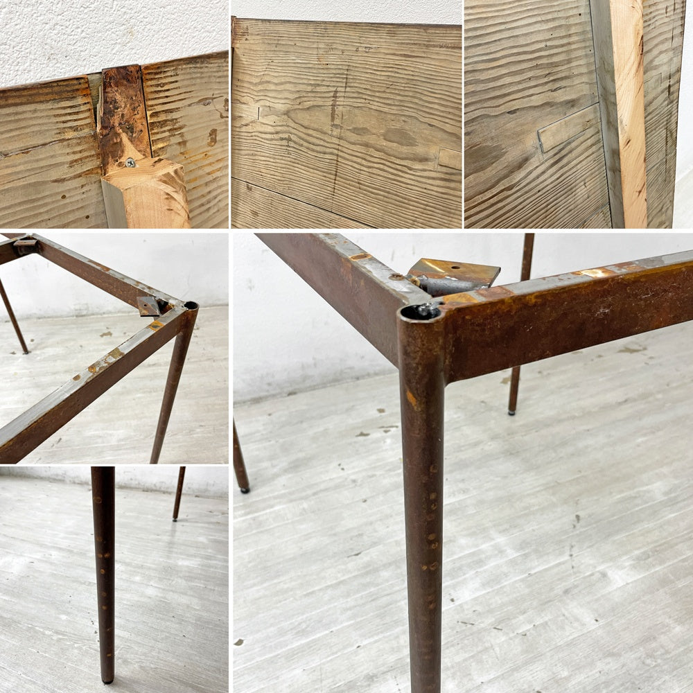 ジャパンビンテージ Japan Vintage 古材 × 鉄脚 ダイニングテーブル ワークテーブル 作業台 インダストリアル リメイク家具 W91cm ●
