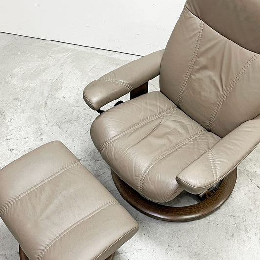 エコーネス EKORNES コンサル Consul ストレスレスチェア stressless リクライニングチェア オットマン付き クラシック レザー Mサイズ 2021年製 ●