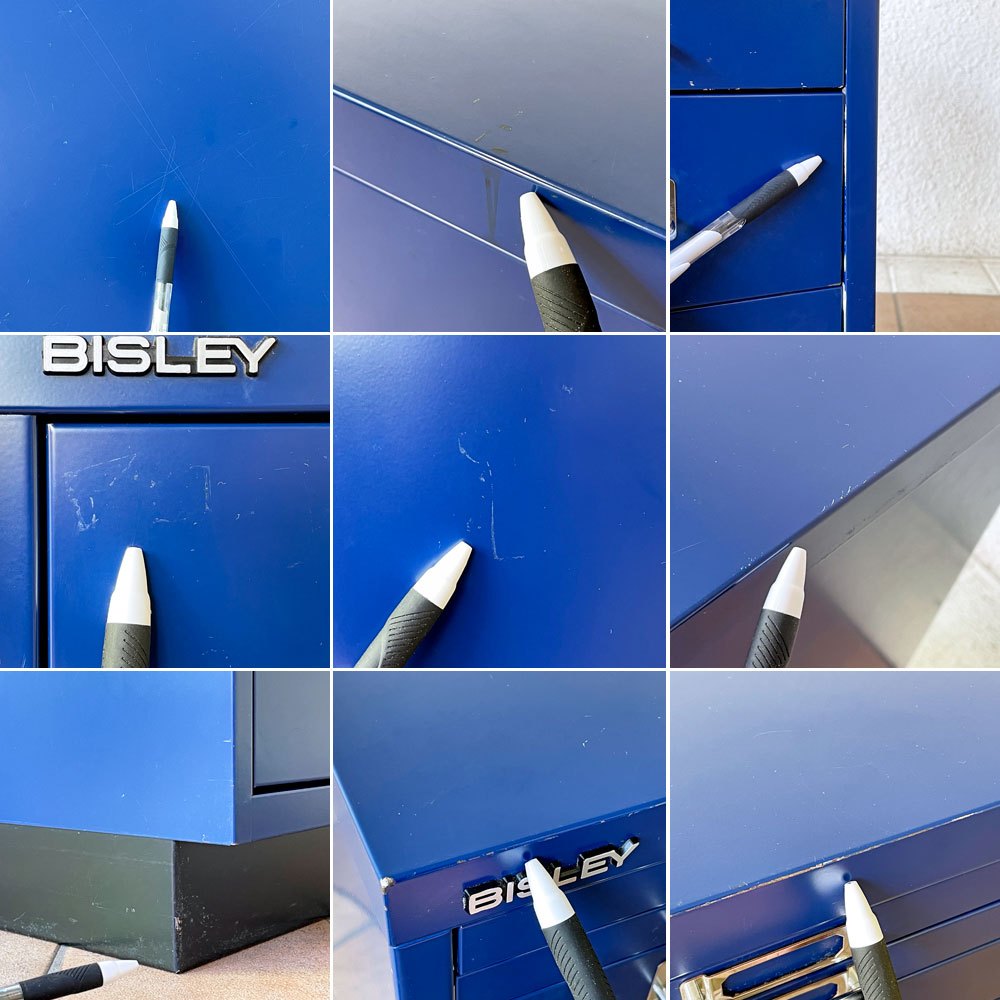 ビスレー BISLEY ベーシック BASIC 29/8B A4キャビネット+BA3/29 キャビネット ロッカー+木天板 デスク仕様 3点セット ブルー × ナチュラル 希少廃番 英国 ◇