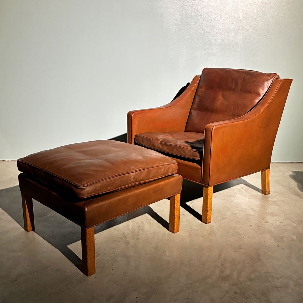 フレデリシア FREDERICIA model 2202 オットマン 本革 ブラウン系レザー ボーエ・モーエンセン デンマーク 北欧ビンテージ ◎