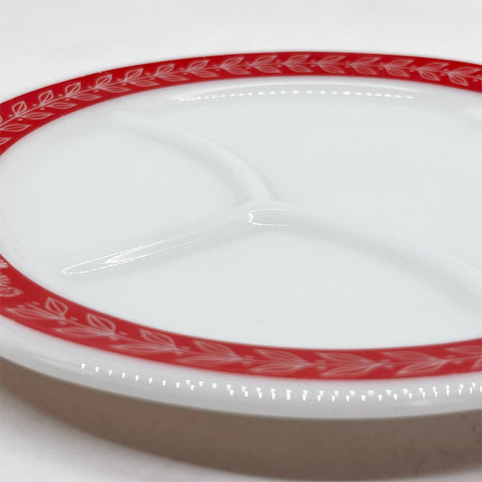 オールドパイレックス OLD PYREX レッドローレル 3コンパートメントプレート 耐熱ミルクガラス USビンテージ ●