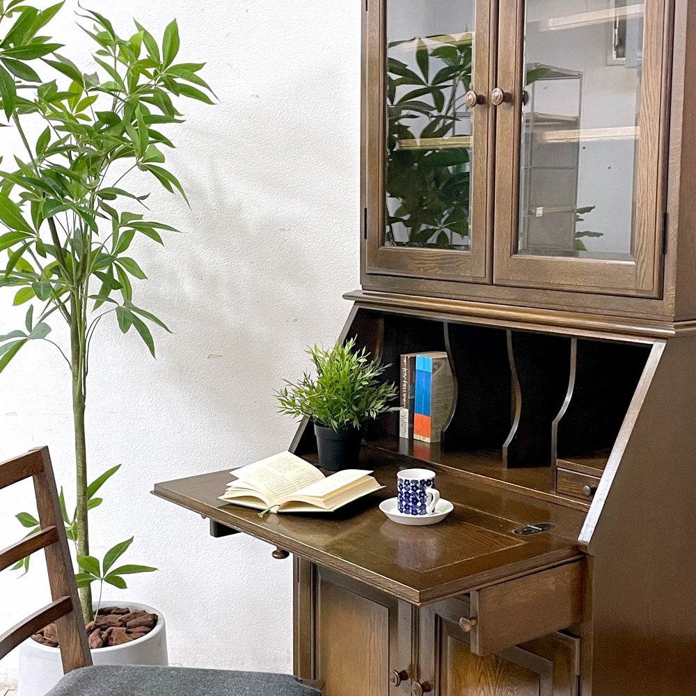 ノックオンウッド Knock on wood ライティングビューローキャビネット ドアータイプ 上台付き オーク材 W86cm クラシカルスタイル ●