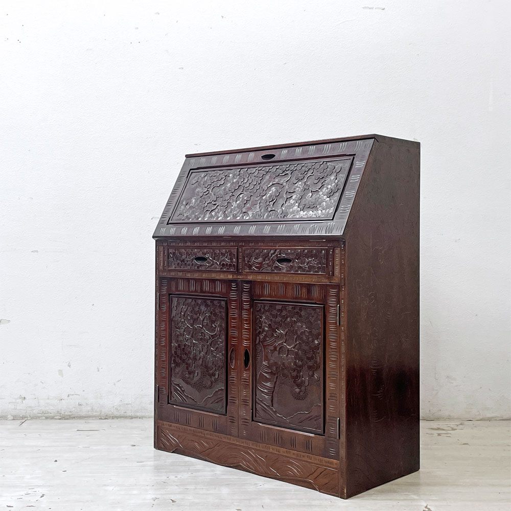 美品　軽井沢彫　彫刻　桜　ライティングビューロー　ライティングデスク 美品 軽井沢彫 彫刻 桜 ライティングビューロー ライティング