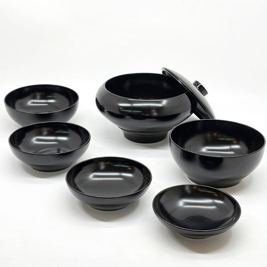 応量器 六椀重ね 蓋付 漆椀 漆器 和食器 黒塗 入れ子構造 ミニマルデザイン 伝統工芸品 A ●