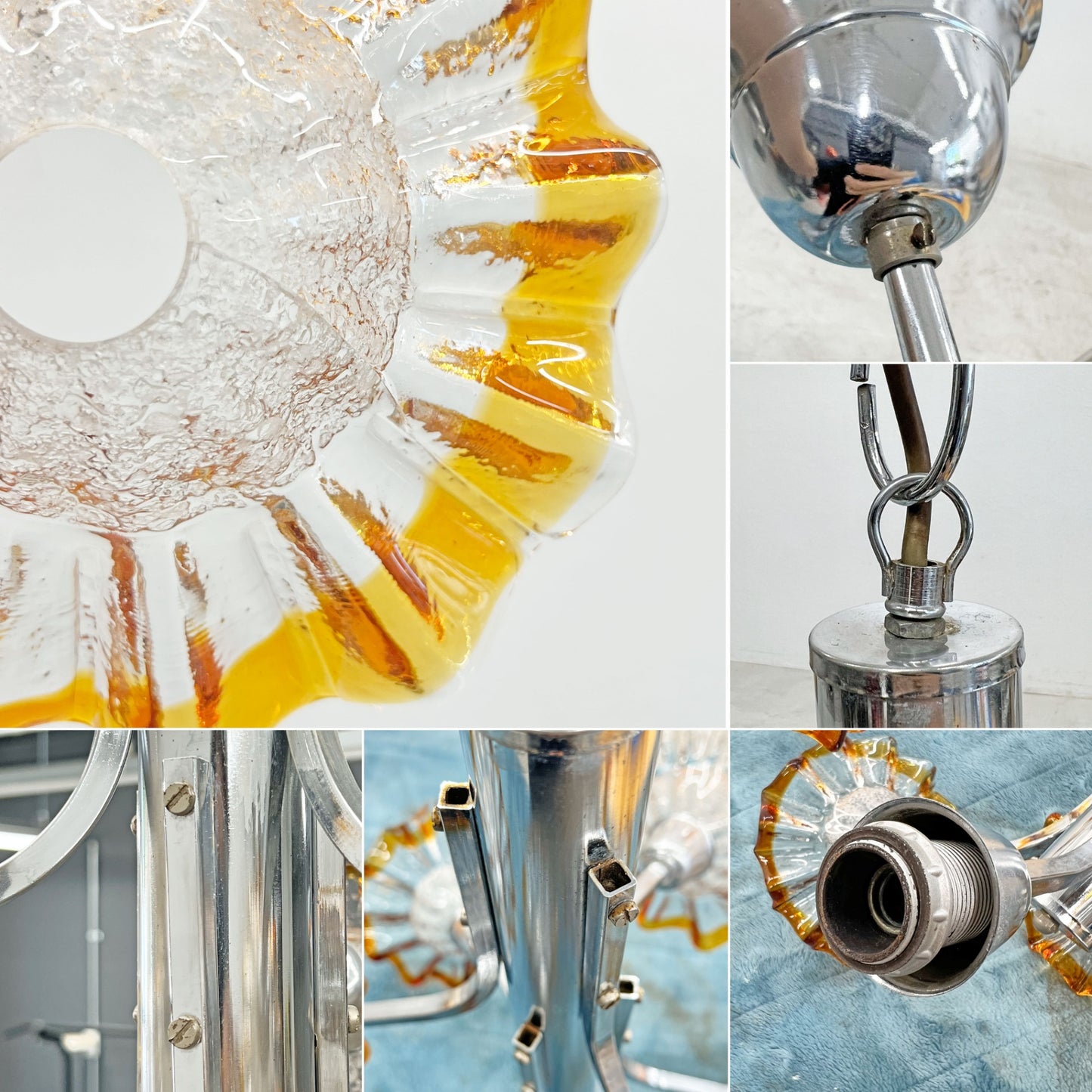 UKビンテージ ガラスシェード 6灯 ペンダントライト アンティーク フリルガラス Lioyd’s Antiques取り扱い 要電気工事 〓