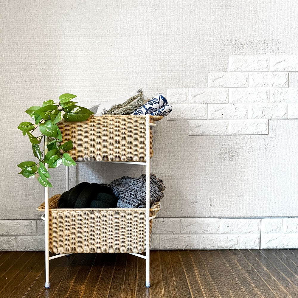 イデー IDEE ワラビー WALLABY バスケットスタンド BASKET STAND ラタン×スチール ホワイト H66cm 定価¥29,900- ◎