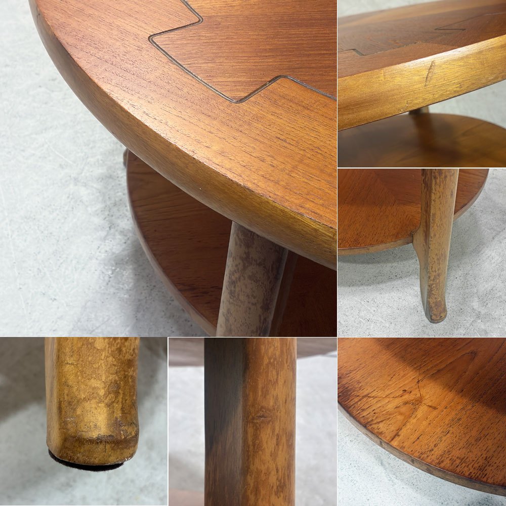 ネイサンファニチャー NATHAN Furniture チーク材 ラウンド コーヒーテーブル センターテーブル コグ 歯車模様 英国ビンテージ ●
