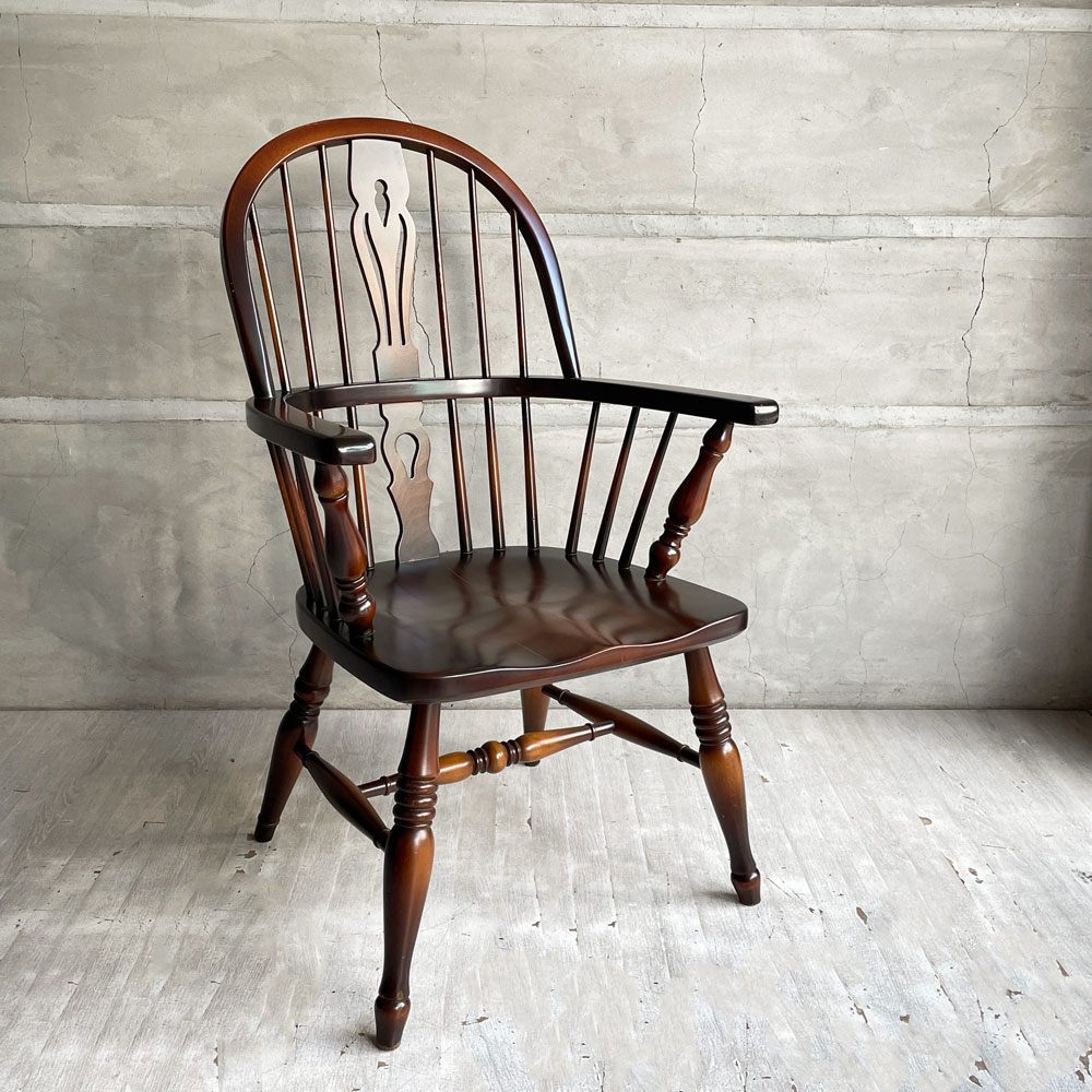 ★飛騨産業キツツキ★穂高 ダイニングチェア2脚セット★ウィンザーチェア 食堂椅子 カントリー アンティーク調□567h02